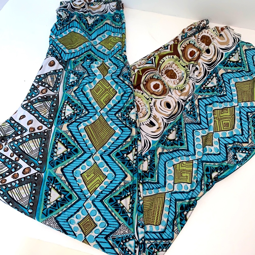 Blue print palazzo pants wide waist like new